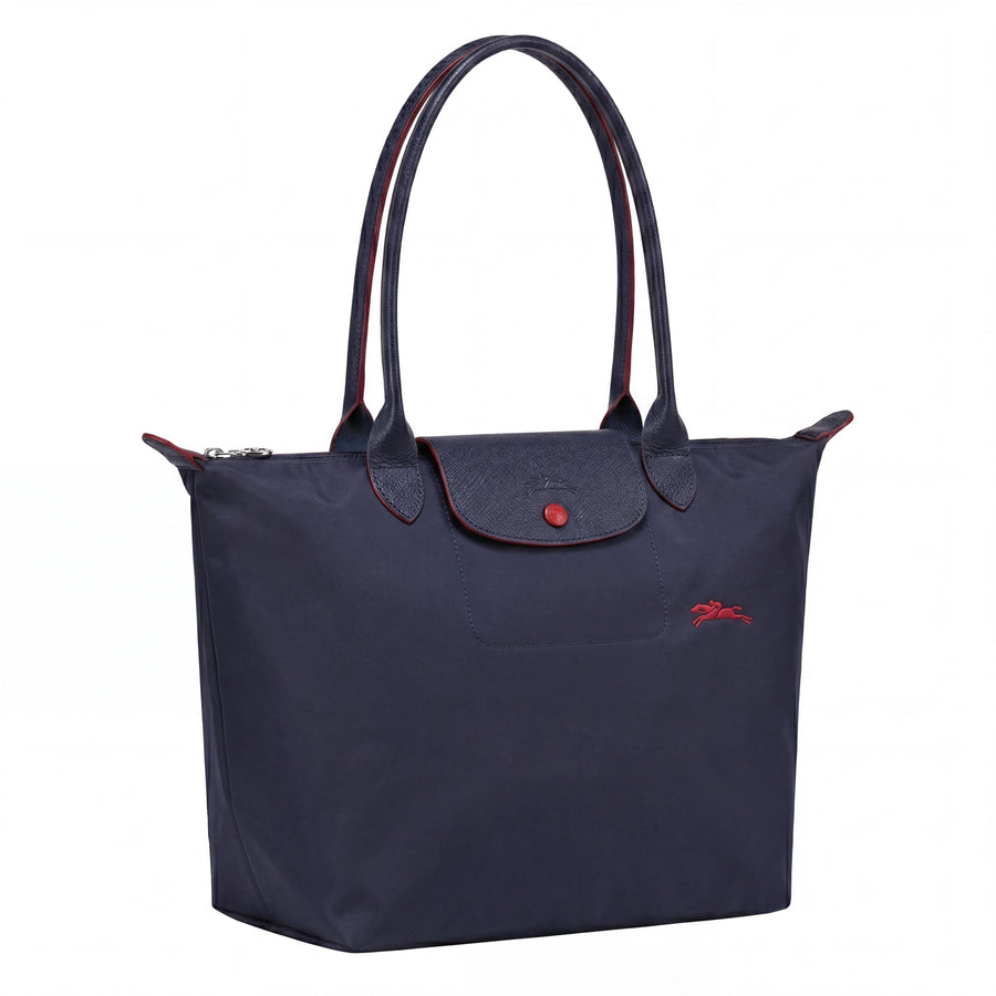 Cabas pliable en nylon à détails cuir Grand Sac Bleu Marine, vue de dos – Valloro Paris