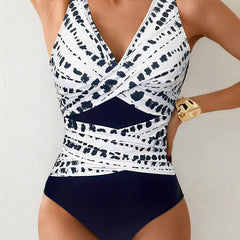 Maillot de bain une pièce colorblock à dos croisé Marina, présentation du coloris – Valloro Paris