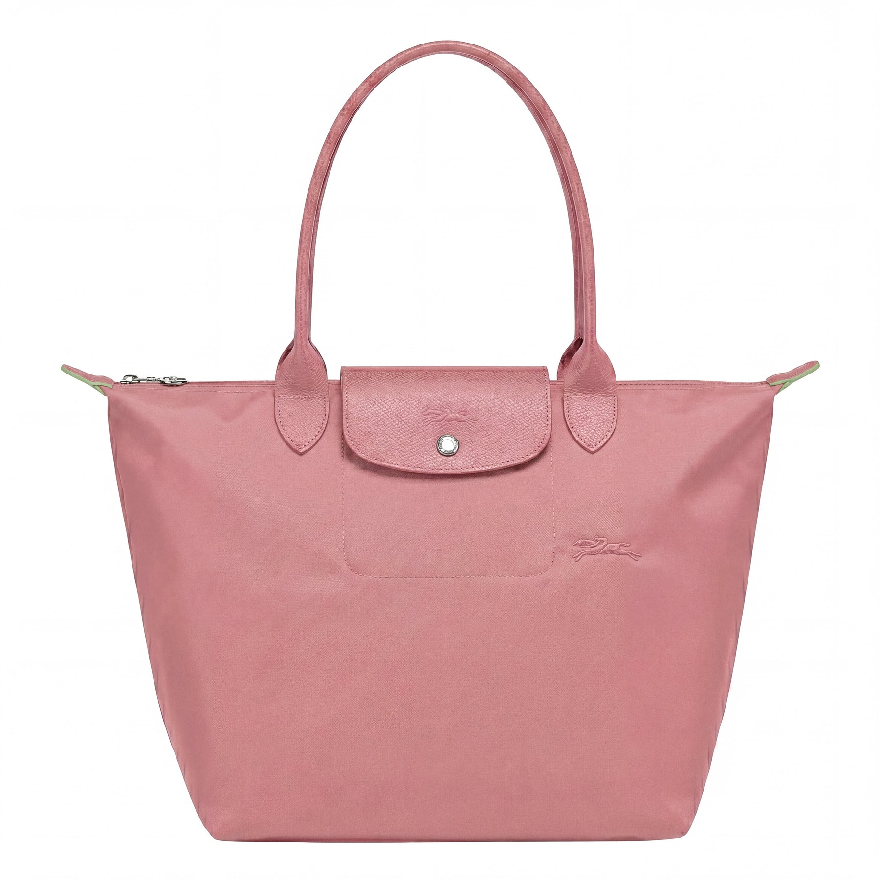 Cabas pliable en nylon à détails cuir Grand Sac Rose Pétale, vue de face – Valloro Paris