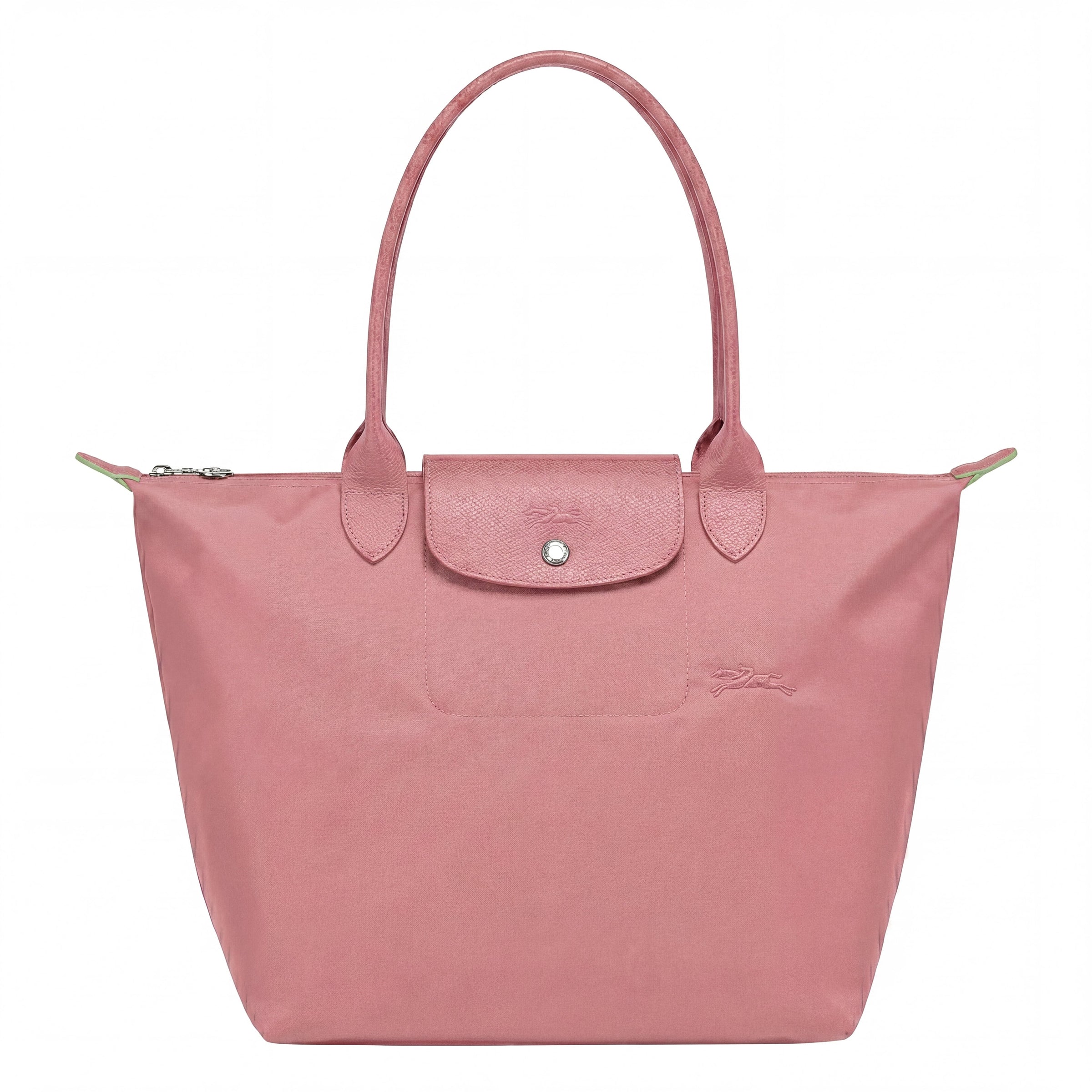 Cabas pliable en nylon à détails cuir Grand Sac Rose Pétale, vue de face – Valloro Paris