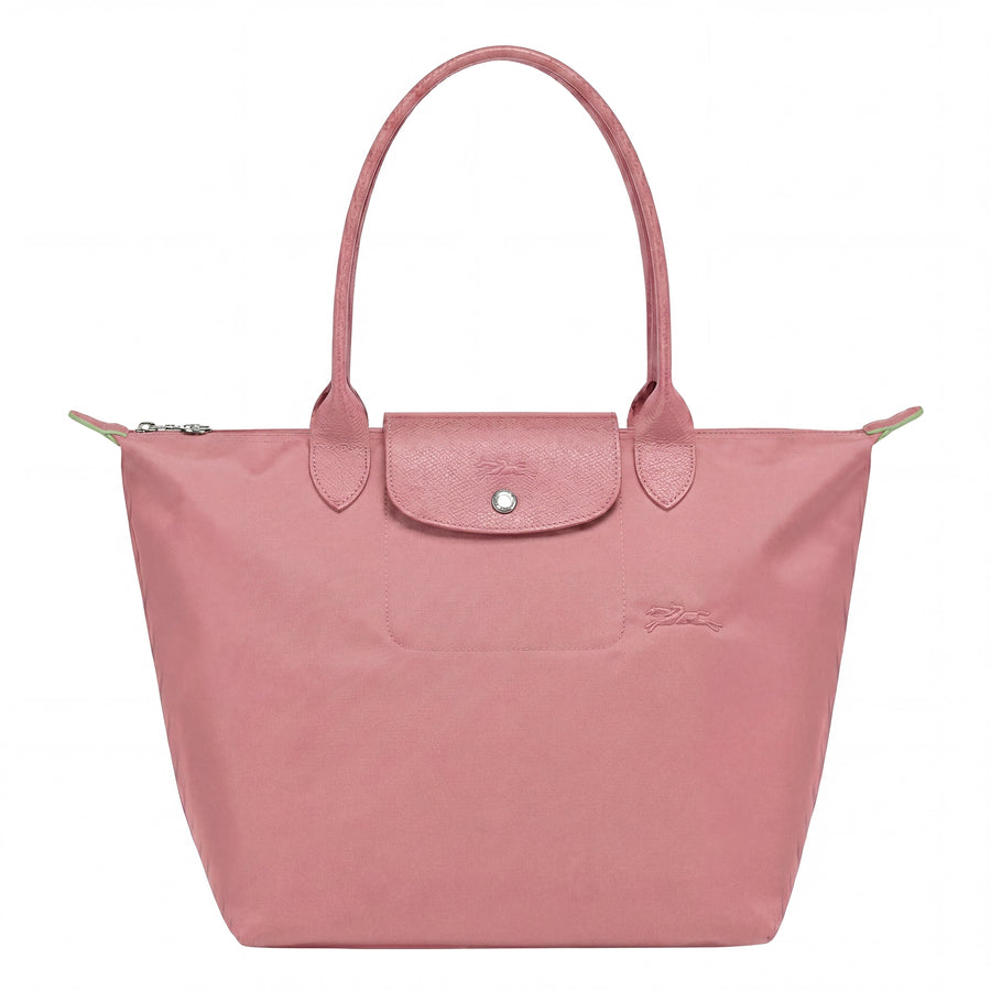 Cabas pliable en nylon à détails cuir Grand Sac Rose Pétale, vue de face – Valloro Paris