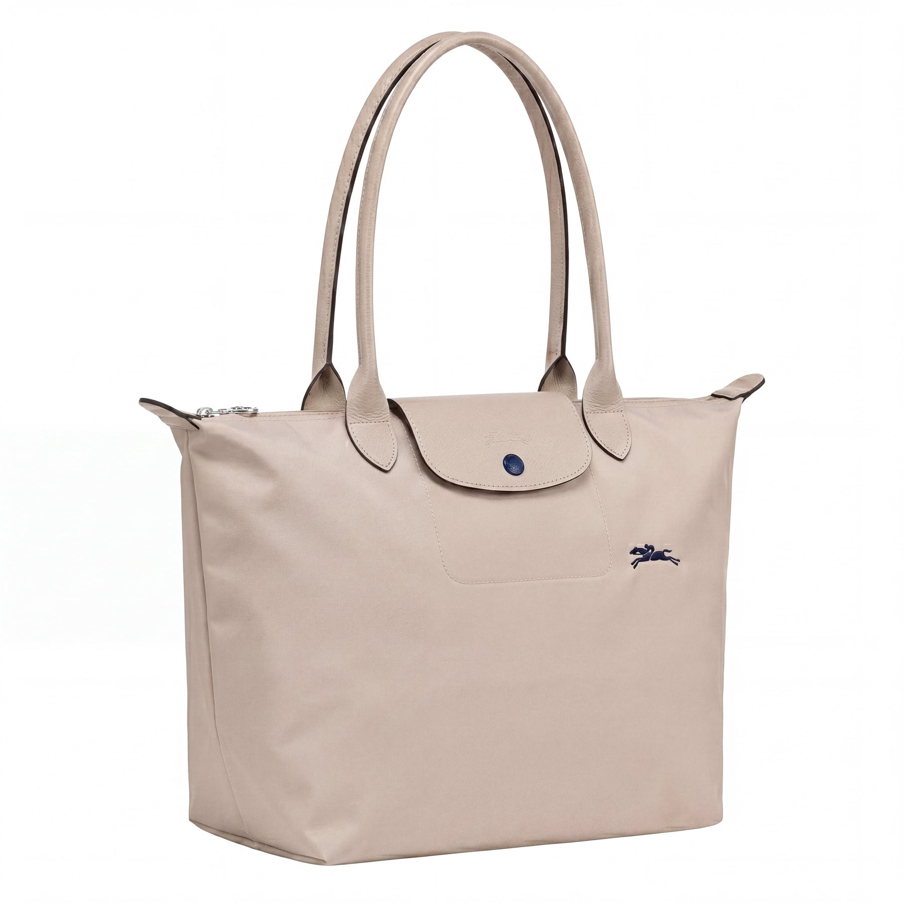Cabas pliable en nylon à détails cuir Grand Sac Beige, vue de dos – Valloro Paris