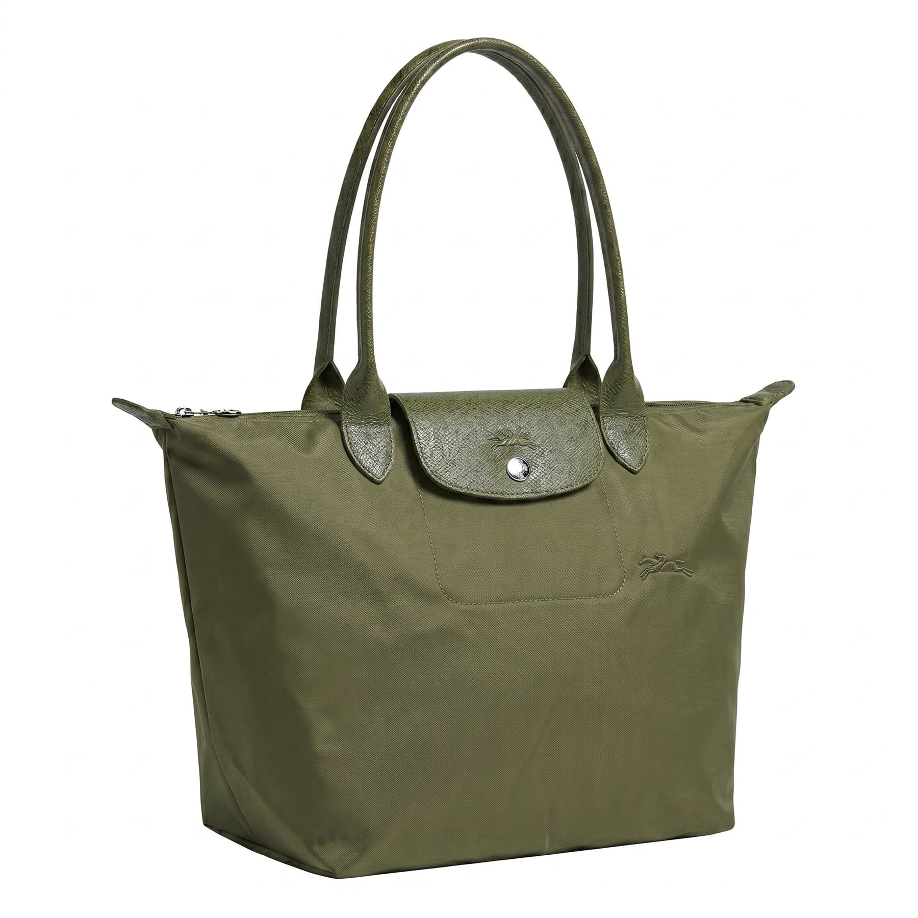 Cabas pliable en nylon à détails cuir Grand Sac Vert, vue de dos – Valloro Paris