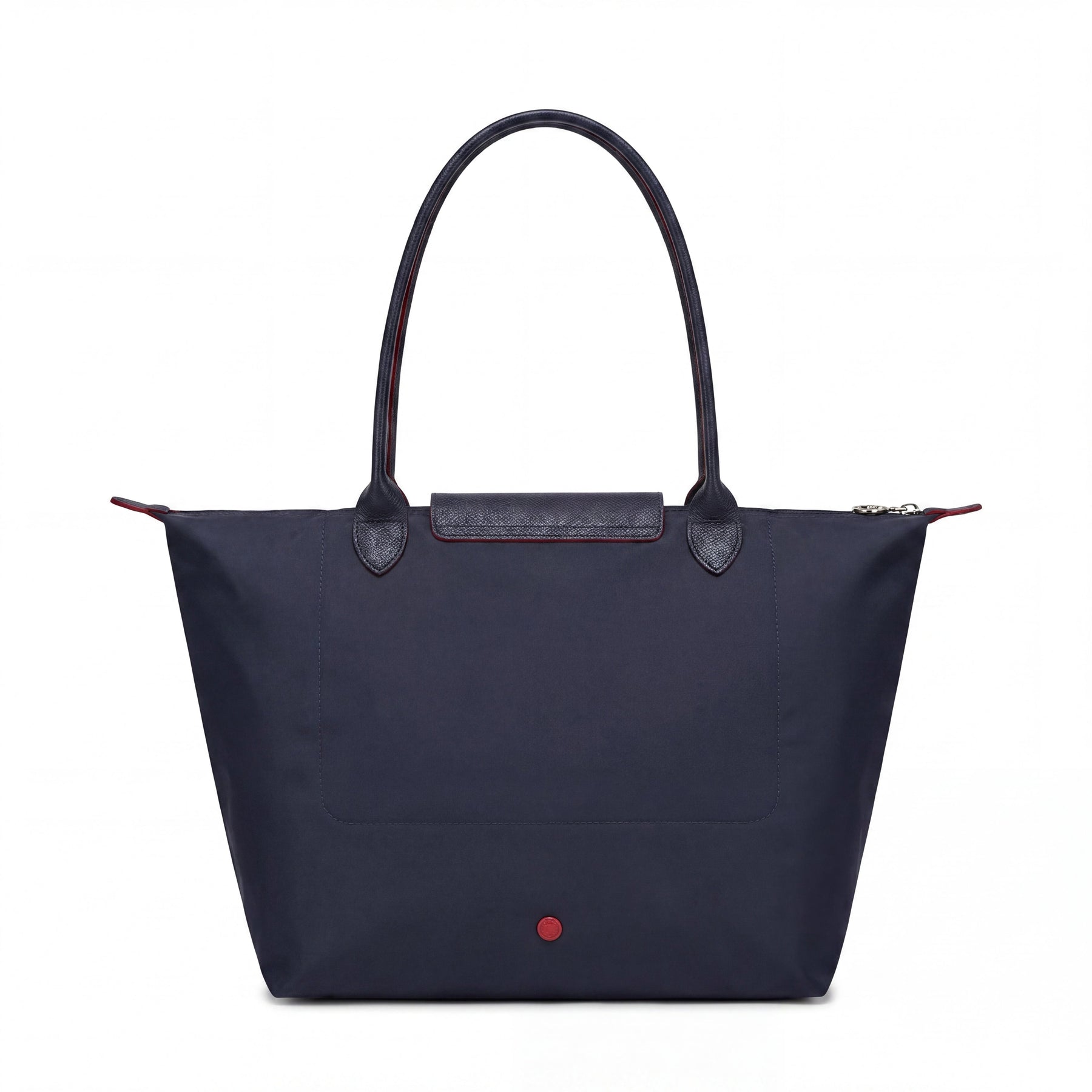 Cabas pliable en nylon à détails cuir Grand Sac Bleu Marine, porté à l’épaule – Valloro Paris