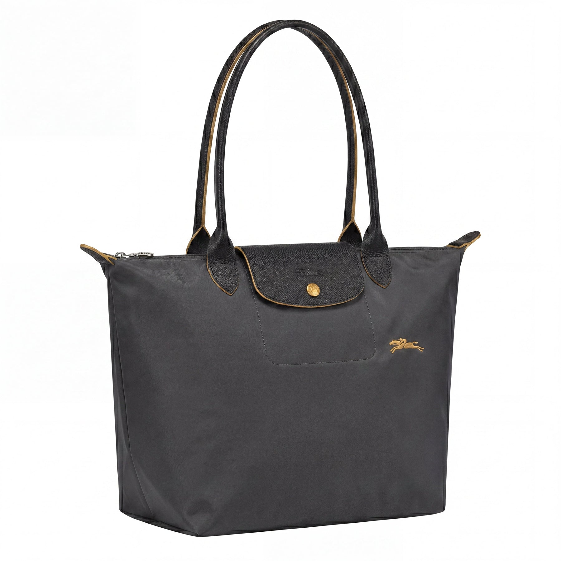 Cabas pliable en nylon à détails cuir Grand Sac Doré, vue de dos – Valloro Paris
