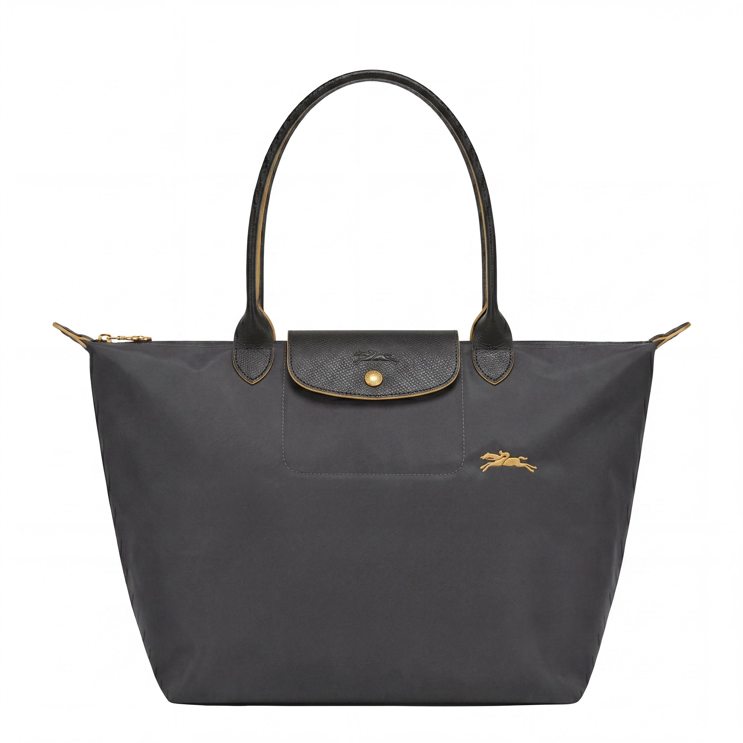 Cabas pliable en nylon à détails cuir Grand Sac Doré, vue de face – Valloro Paris