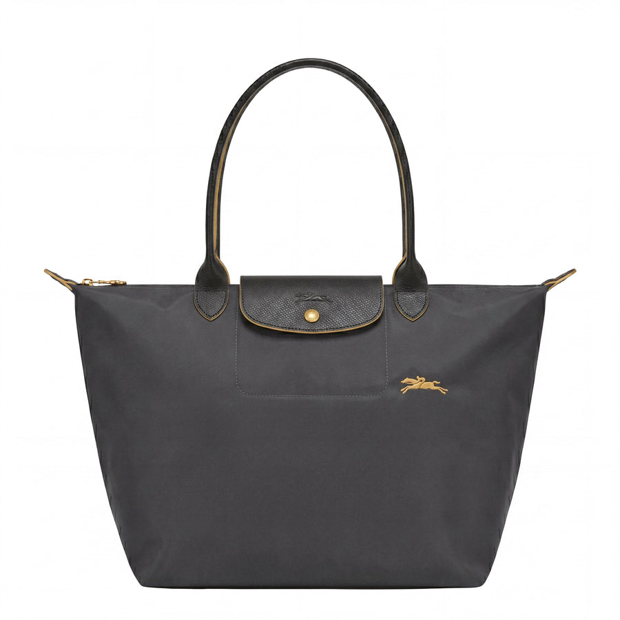 Cabas pliable en nylon à détails cuir Grand Sac Doré, vue de face – Valloro Paris