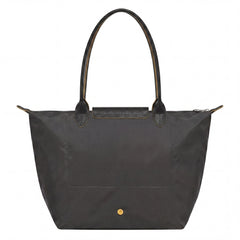 Cabas pliable en nylon à détails cuir Grand Sac Doré, porté à l’épaule – Valloro Paris