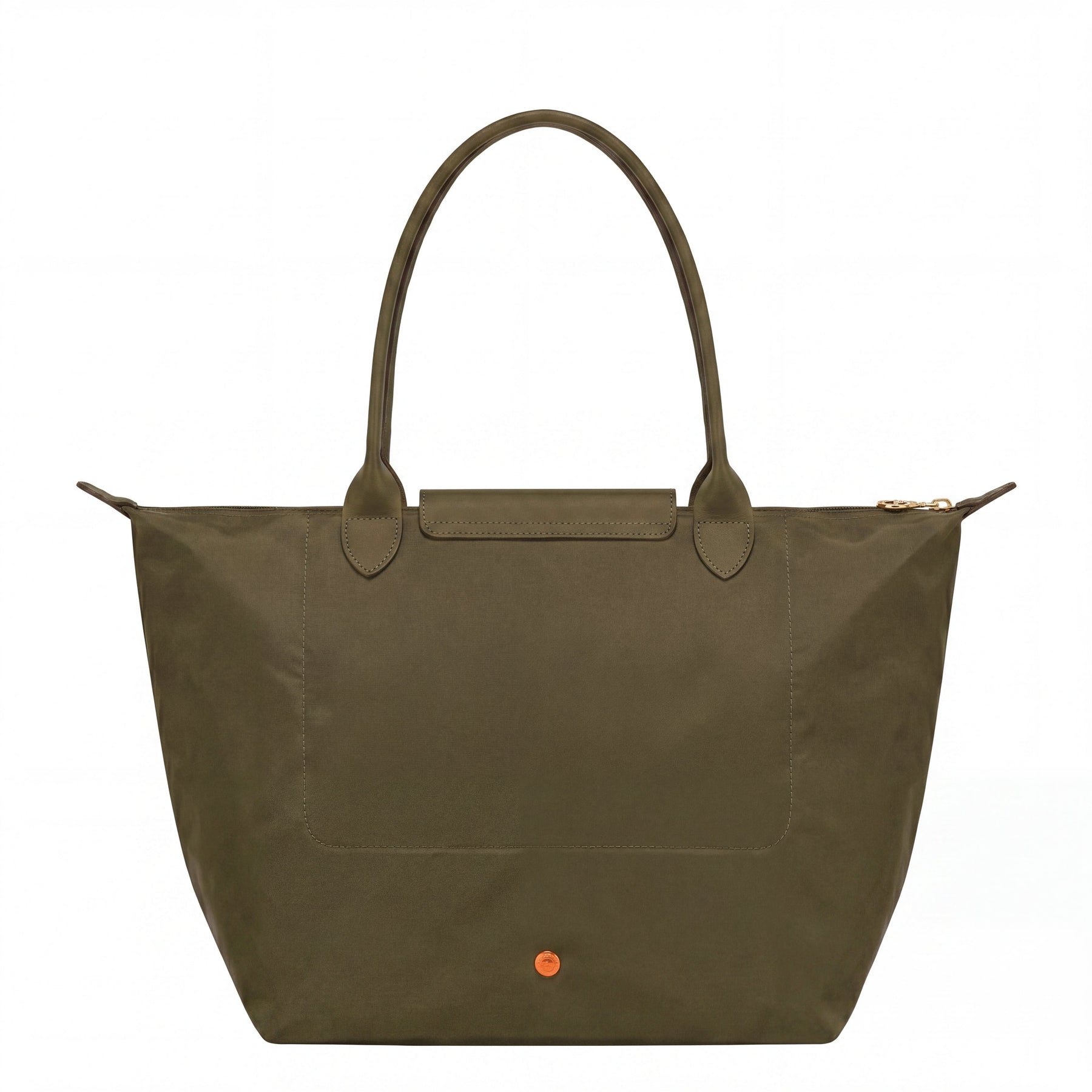 Cabas pliable en nylon à détails cuir Grand Sac Vert Kaki, porté à l’épaule – Valloro Paris