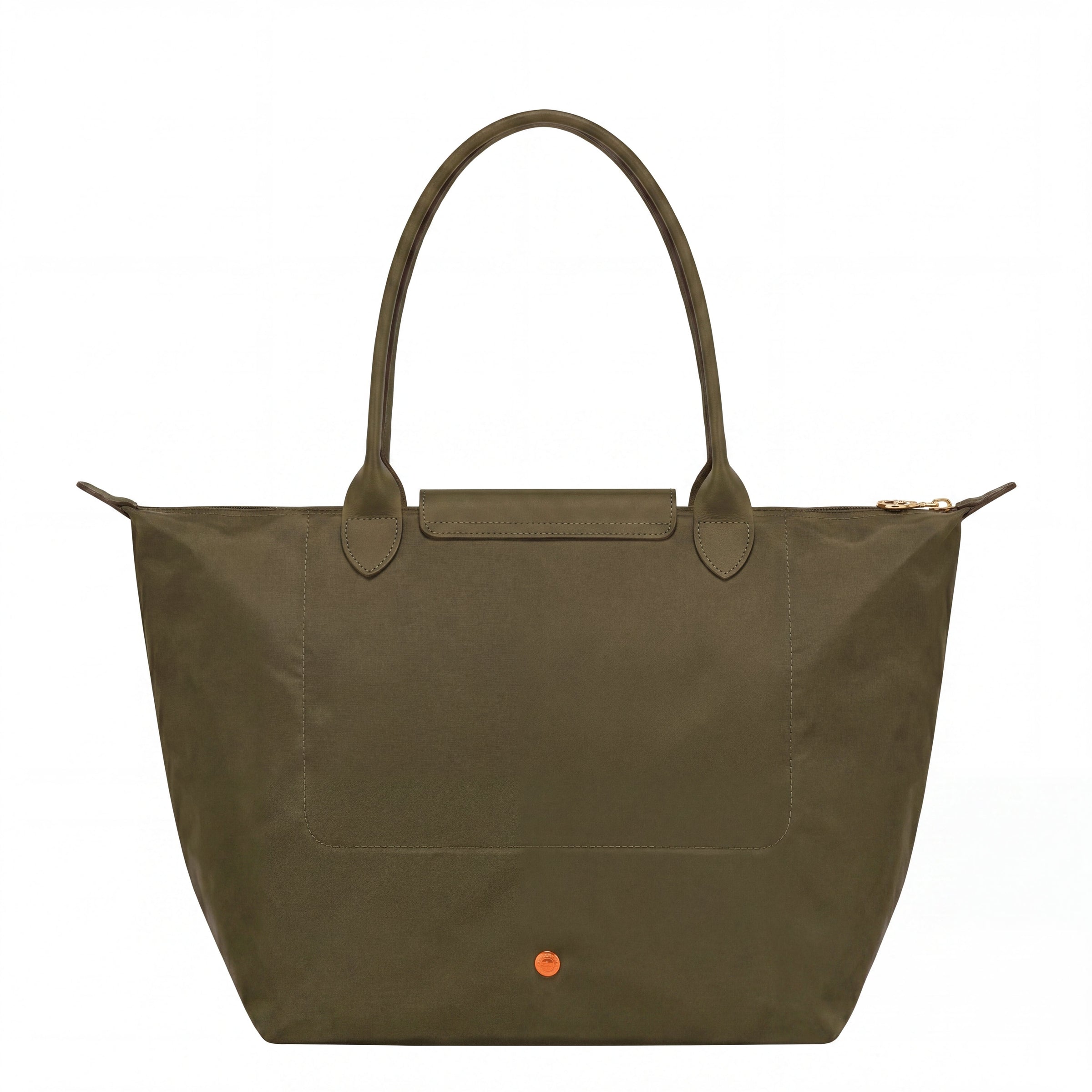 Cabas pliable en nylon à détails cuir Grand Sac Vert Kaki, porté à l’épaule – Valloro Paris
