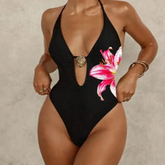 Maillot de bain une pièce fleuri à dos nu Flavie, vue de face – Valloro Paris