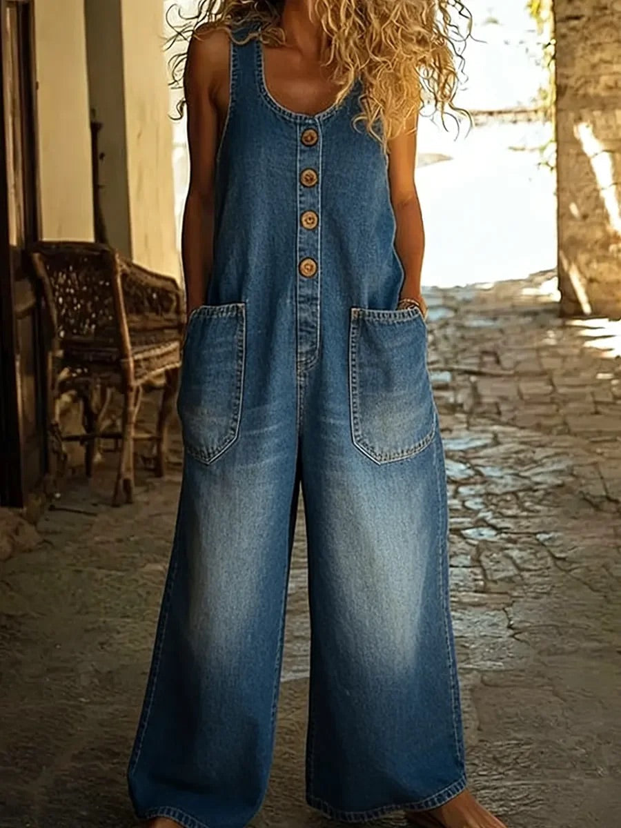 Ruth | Combinaison en jean de coton délavé style vintage