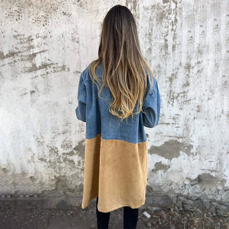 Élise | Trench-coat Mi-long à Détails en Denim