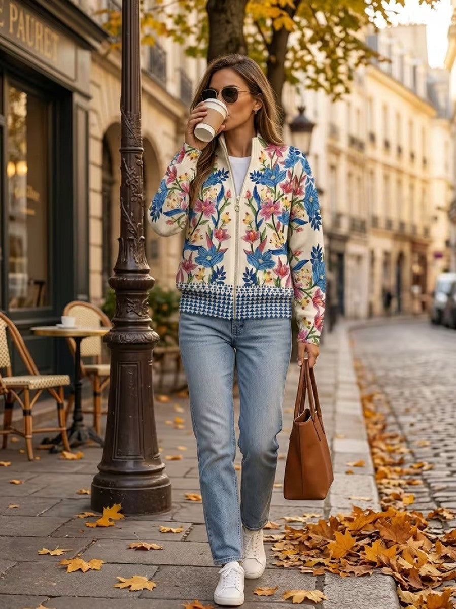 Tabitha™ | Cardigan zippé à imprimé floral botanique