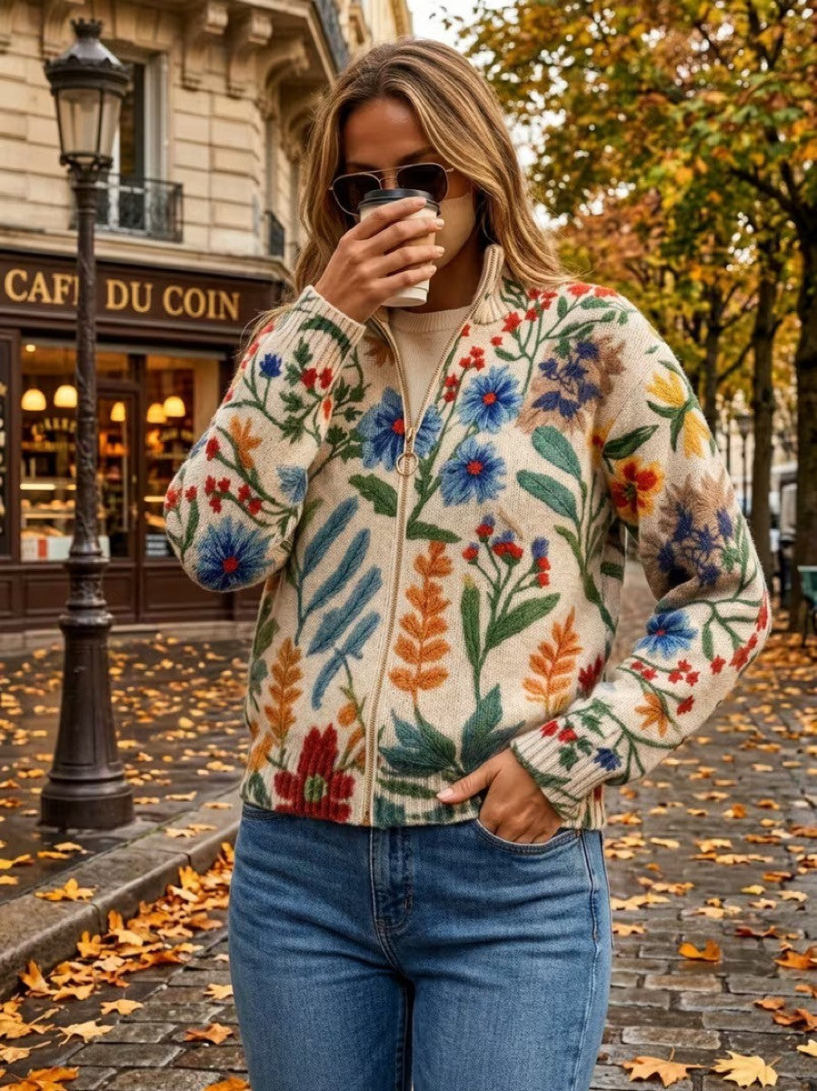 Tabitha™ | Cardigan zippé à imprimé floral botanique
