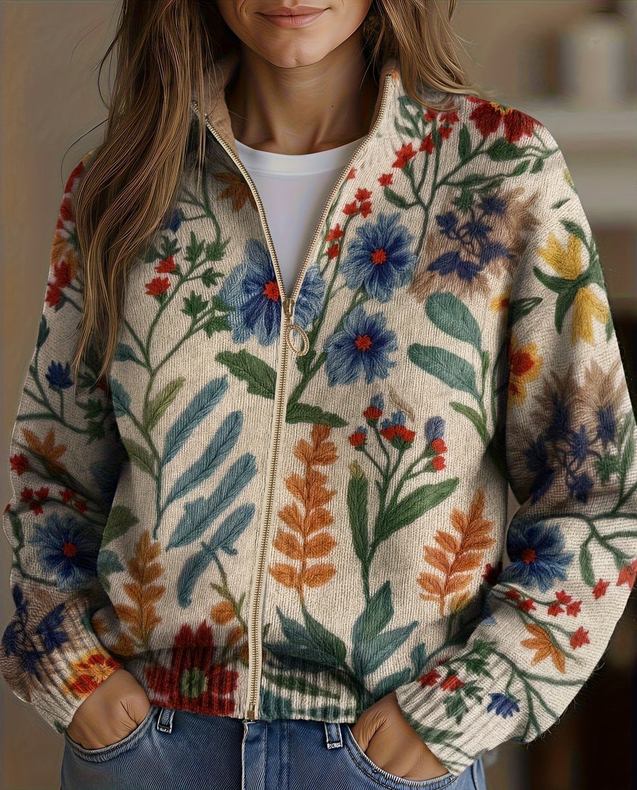 Tabitha™ | Cardigan zippé à imprimé floral botanique