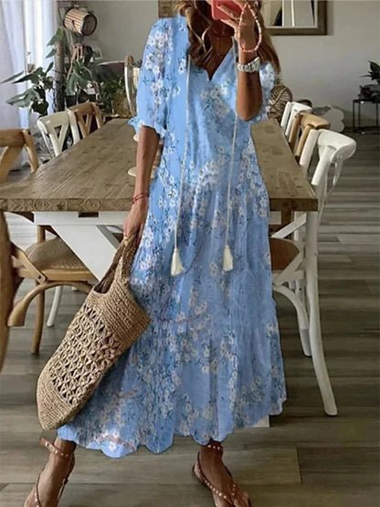 Robe midi bohème et décontractée Luna, détail du tissu – Valloro Paris