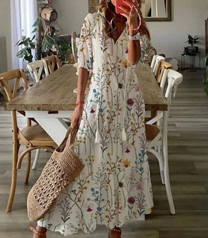 Robe boho avec couverture du ventre Michaela, vue complète du modèle – Valloro Paris