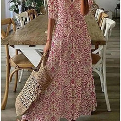 Robe midi bohème et décontractée Luna, portée en situation – Valloro Paris
