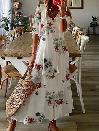 Robe boho avec couverture du ventre Michaela, détail du motif – Valloro Paris