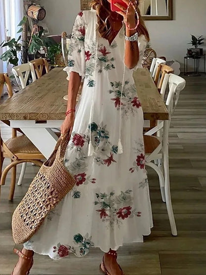 Robe boho avec couverture du ventre Michaela, détail du motif – Valloro Paris
