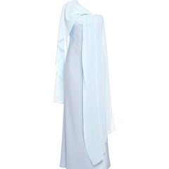 Robe fluide bleu ciel Bárbara, détail des finitions – Valloro Paris