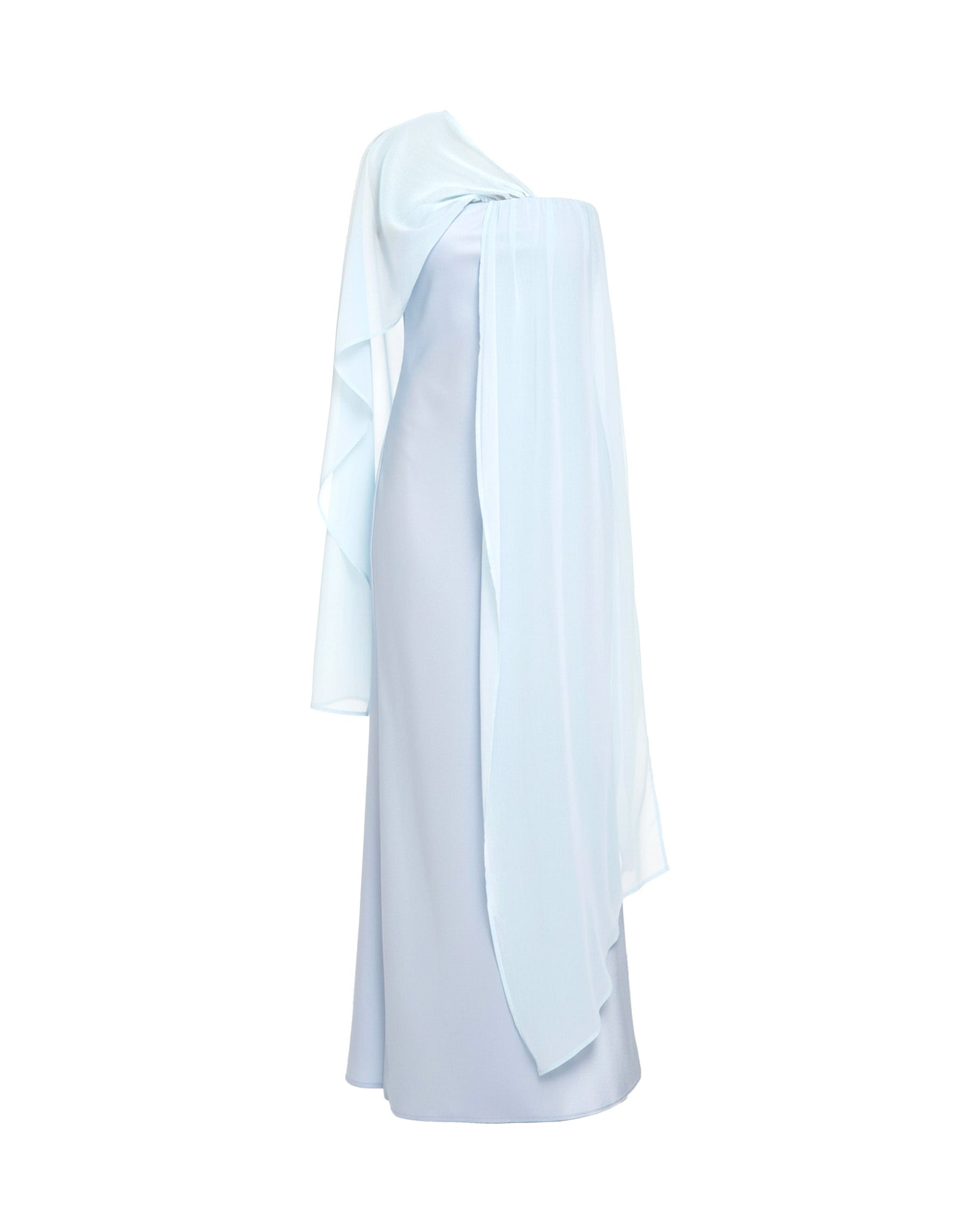 Robe fluide bleu ciel Bárbara, détail des finitions – Valloro Paris