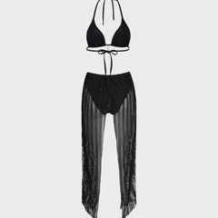 Bikini triangle noir à nouer au cou Apolline, vue rapprochée – Valloro Paris