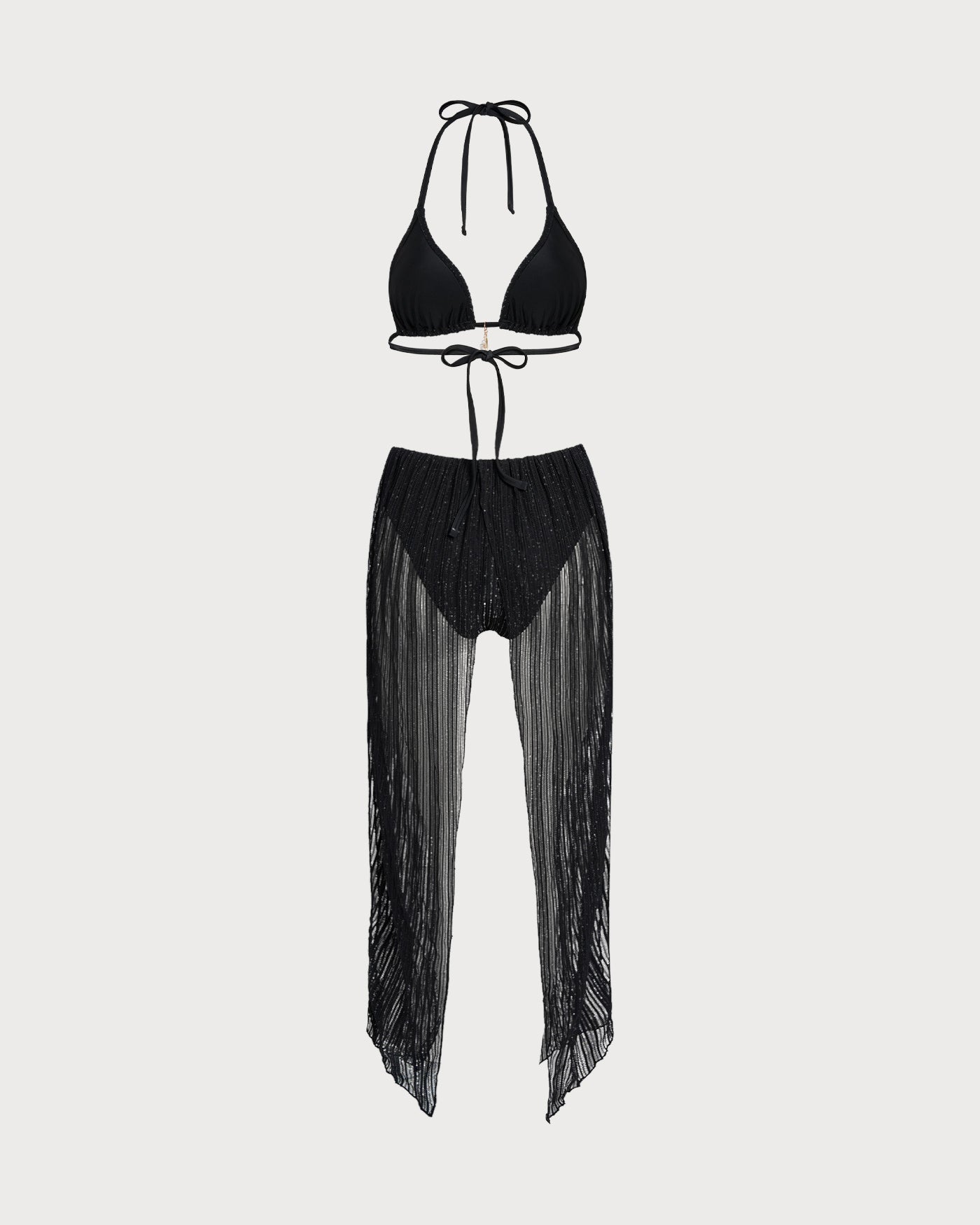 Bikini triangle noir à nouer au cou Apolline, vue rapprochée – Valloro Paris