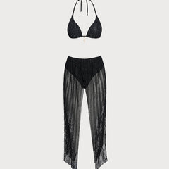 Bikini triangle noir à nouer au cou Apolline, présentation du coloris – Valloro Paris