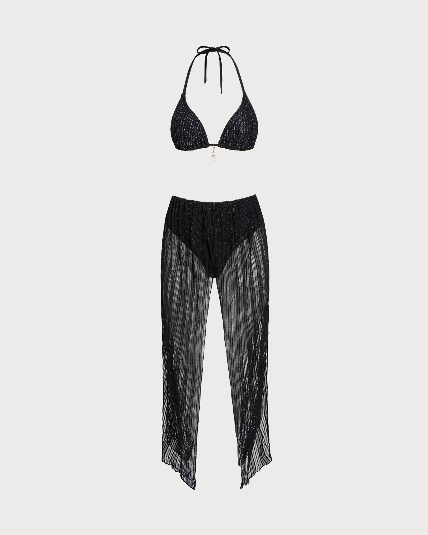 Bikini triangle noir à nouer au cou Apolline, présentation du coloris – Valloro Paris