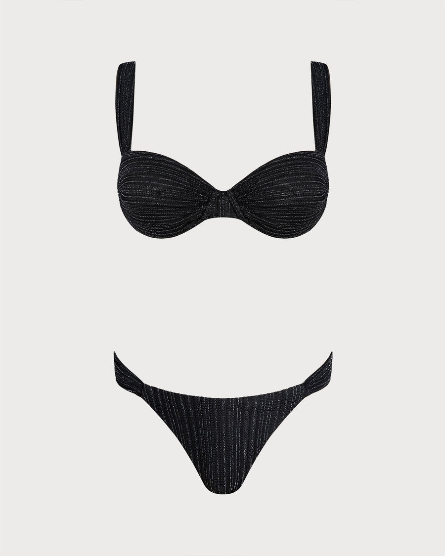 Bikini noir à sequins avec armatures Noémie, vue de dos – Valloro Paris
