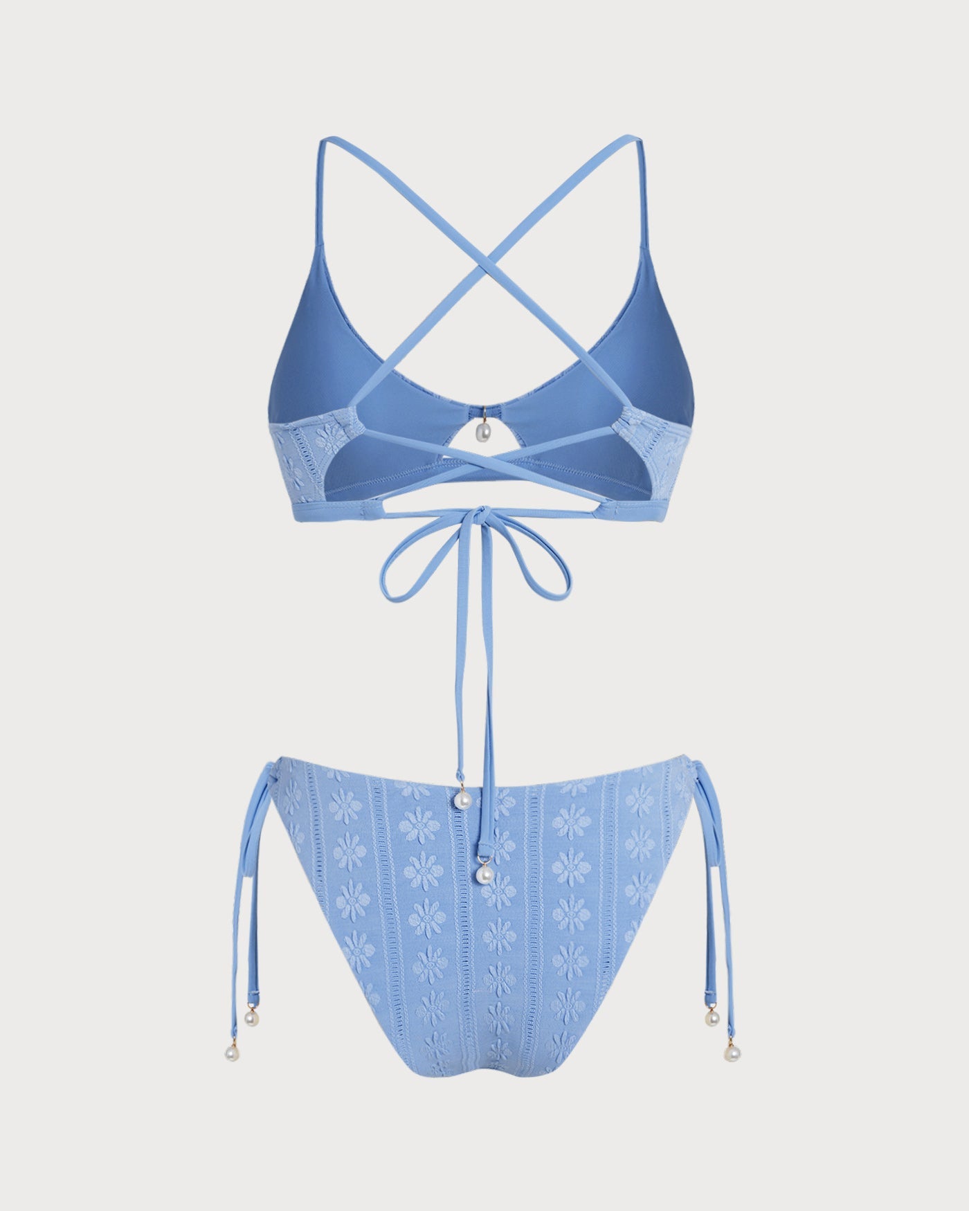 Bikini triangle bleu à imprimé floral Violette, vue complète du modèle – Valloro Paris