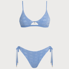 Bikini triangle bleu à imprimé floral Violette, vue de dos – Valloro Paris