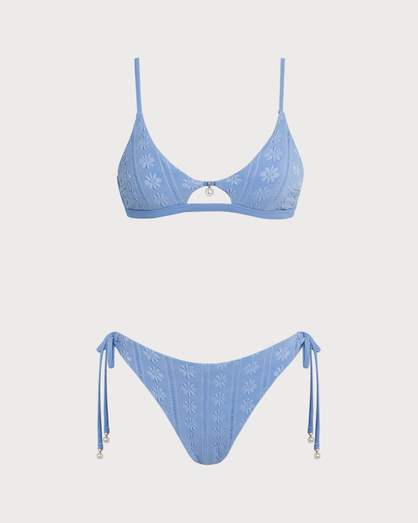 Bikini triangle bleu à imprimé floral Violette, vue de dos – Valloro Paris