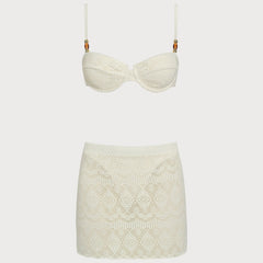 Ensemble bikini trois pièces blanc texturé Blanche, vue de dos – Valloro Paris