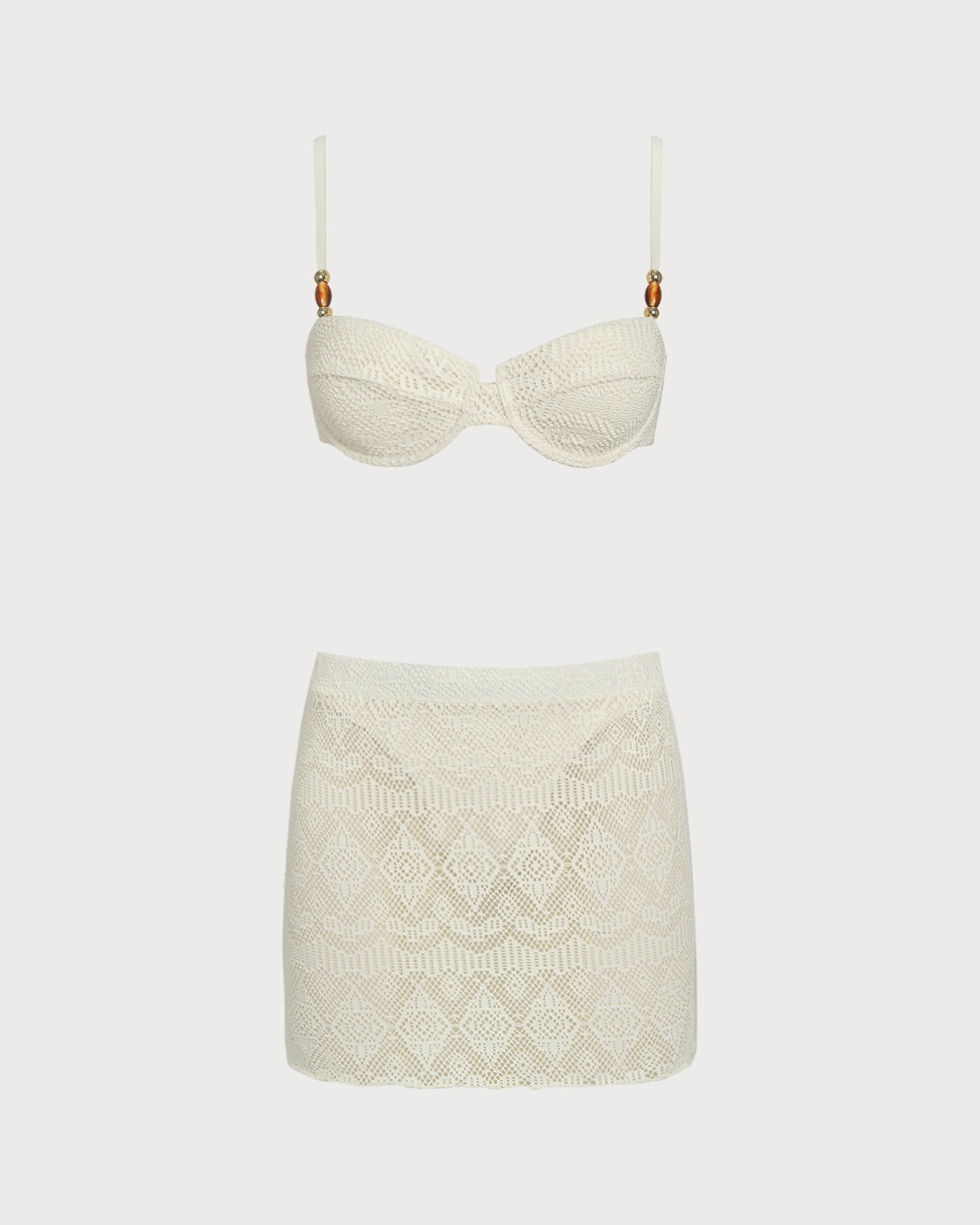 Ensemble bikini trois pièces blanc texturé Blanche, vue de dos – Valloro Paris